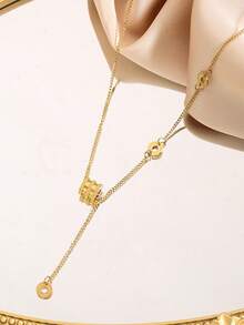 1pc Stainless Steel Korean Style Luxury Nose Pull Necklace, Niche Design Elegant Minimalist Collarbone Chain, High-End Neck Chain For Women - Yellow Gold - View 2