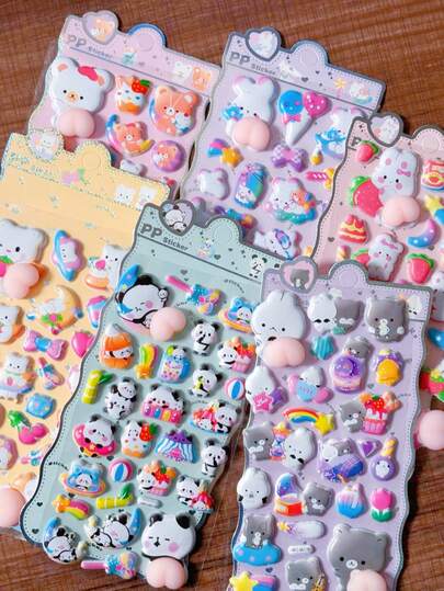 Cute Animal Stickers DIY Scrapbook 3D Stress Relief Fluffy Soft Stickers, Suitable For Guitar, Phone Case, Laptop Decals
