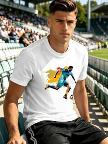 Camiseta de fútbol para hombre con estampado gráfico, 100% algodón, informal, cómoda, resistente, dise?o gráfico. - Blanco - Ver 1