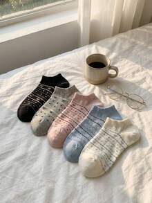 5 Pairs Popular Floral Vintage Bow Short Socks - Multicolor - View 3