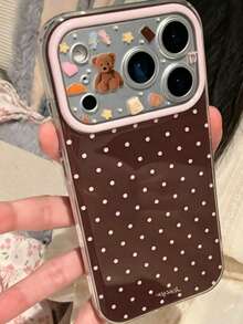 Cute Polka Dot Glossy Anti-Fall Phone Case For 17 Pro Max 11 12 13 14 15 16 Pro Max IMD Anti-Fall Protective Cover Shell - Brown Background With Polka Dots - View 1