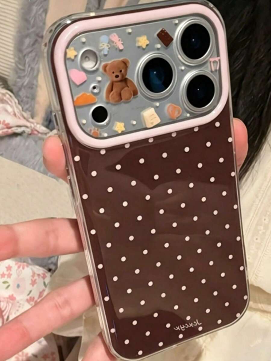 Cute Polka Dot Glossy Anti-Fall Phone Case For 17 Pro Max 11 12 13 14 15 16 Pro Max IMD Anti-Fall Protective Cover Shell - Brown Background With Polka Dots - View 1