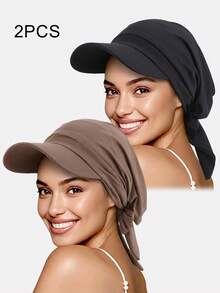 2 piezas Sombrero con pañuelo de ala ancha con lazo para mujer, primavera/verano, sombrero de protección solar para exteriores con cinta, adecuado para uso diario - Multicolor - Ver 9