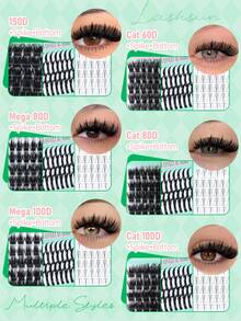 Lashsun 多款可選：500/422/421/400片 D捲度 5-21mm 混合長度 9款式 底部/尖端/Mega/貓眼/豐盈 粗款 3D多層假睫毛，適合初學者與熟手，居家DIY輕鬆操作，日常妝容易貼 - D - 查看 4