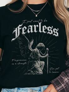Fearless Gothic Metal Shirt, Bella Canvas, Angel, Gift, Gothic Clothing, Distressed Graphic Tee,blusas para dama casuales,blusas negras - Negro - Ver 1