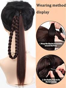 Women's Pre Braided Ponytail Hair Extensions, Handmade Synthetic Braids With Elastic Hair Tie, 2 Styles Single & Double Braided Pigtail Hairpieces For Daily Party Festival, Halloween - Multicolor - View 4