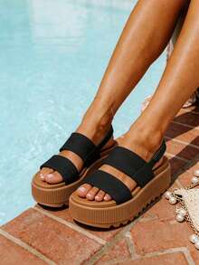 Platform Sandals For Women, Classy Summer Beach Water Sandals, Open Toe Comfortable & Lightweight, Casual Vacation Essentials Party Going Out Shoes - 黑棕色 - 查看 1