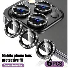 XINHONGYU 6入亮片鏡頭保護殼，適用於 iPhone 16 15 14 13 12 11 Pro Max - 黑色 - 查看 10