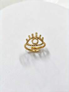 Anillo de Ojo Malvado para Mujeres, Anillo de Banda Abierta Minimalista de Cobre Puro, Accesorio de Moda, Tamaño de Anillo Ajustable - Dorado - Ver 1
