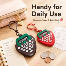 Cartoon Strawberry Pendant Mini Calculator, 5-Color Soft Cute Fruit Shape, Rounded Edgeless Body, Matching Color Hanging Ring, Compact And Portable, Clear Digital Small Screen, Girls' Backpack Charm, Desktop Ornament, Cute And Practical Portable Calculator Accessory - Single Piece - View 4