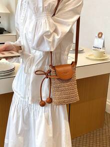 New Fashion Polka Dot Fabric Retro Straw Woven Casual Lightweight Summer Korean Style Niche Phone Bag, Pastoral Fresh European And American Style Shoulder Crossbody Lady Exquisite Commute Shopping Street Vacation Class Women's Bag - Multicolor - View 9