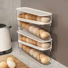 2pcs Double-Layer Rotating Egg Dispenser, Refrigerator Egg Storage Box, Automatic Egg Rack, Large Capacity Kitchen Egg Holder - View 3