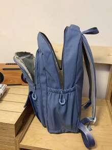 Mochila minimalista blanca crema para estudiantes, mochila de nylon suave con múltiples bolsillos y etiqueta de parche de cuero para la escuela & el transporte diario - Multicolor - Ver 5