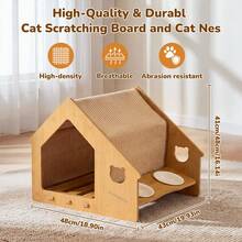 EZIFY Cat House Villa, Integrated Design With Food Bowl, Sturdy Load-Bearing, Floating Food Bowl, No Floor Space Occupied, Two-In-One Eating And Resting For Cats, Natural Wood Simple Style - 43*48*41cm - 查看 2