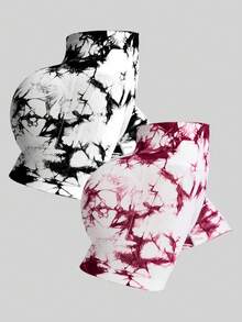 2-Piece Set Of Tie-Dyed Three-Quarter Length Athletic Shorts - White - View 3
