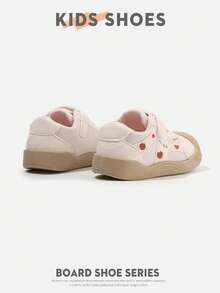 1 Pair Toddler Strawberry Print Low-Top Hook & Loop Flat Sweet Sneakers For Daily Wear, School, Outings And Play[Choose Based On Actual Cm Inner Length] - Pink - View 5