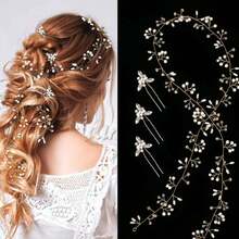 1 pièce Serre-tête en perles Accessoire pour cheveux pour mariée, style européen et américain, serre-tête en perles fait main de 1 m de long, accessoire de robe de mariée - Multicolore - Voir 1