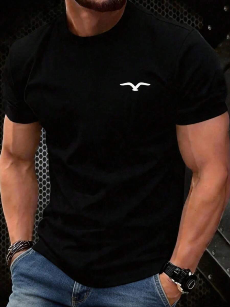 Summer Men's Crew Neck T-Shirts Gym Leisure Vacation High Quality Men's Shirts Fashion Prints Y2K Men's Clothing Festival Sweatshirt Men's Sets Gifts For - 黑色 - 查看 1
