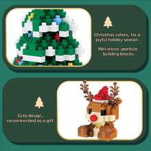 Micro-Particle Mini Christmas Theme Building Blocks Series, ABS Material, Includes: Santa Claus With Gift, Christmas Tree, Reindeer, Blue Hat Snowman, Wooden Bear, Small Train And Other Christmas Building Blocks Gift. Children's Stacking Blocks Toy Set, Soft Stress Relief Item, Creative DIY Educational 3D Handmade Assembly Toy. - Multicolor - View 6