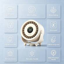 Portable Desktop Mist Fan, 100-speed adjustable cooling fan, quiet wall-mounted air circulator, suitable for indoor and outdoor use - Schwarz - Übersicht 5
