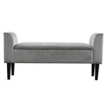 Upholstered Benches With Armrests, Bed Benches, Bed Stools, Bedroom Benches, Piano Benches, Dining Room Benches With Quilted Pattern, Velvet, MDF, Grey - Grey - View 1