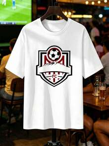 Camiseta de fútbol para hombre, 100% algodón, corte holgado, estilo casual, transpirable. - Blanco - Ver 2