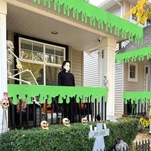 1pc Halloween Green Slime Theme Banner, Glow Under UV Light, Party Slime Banner, Halloween Fence Roof Sign, Green Hanging Bunting Decoration, Suitable For Outdoor Eaves, Doorway, Window, Balcony - Multicolor - View 5