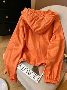 Women's New Summer White Loose Long Sleeve Zipper Hooded Lightweight Breathable UV Protection Jacket - Orange - View 4