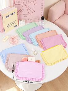 Korean Ins Cosmetics Bag Seersucker Striped Makeup Bag Ruffle Decor Make Up Bag Multi Color Zipper Cosmetic Storage Pouch Portable Travel Wash Bag - Multicolor - View 11