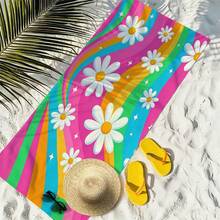 1pc Rainbow Wave Daisy Print Microfiber Beach Towel, Multiple Sizes Beach Blanket Sun Protection Towel, Lightweight, Suitable For Swimming, Camping, Sports, Beach Or Gym Beach Accessories | Modern Beach Towel | Durable Beach Mat, Beach Towel - Multicolor - View 9