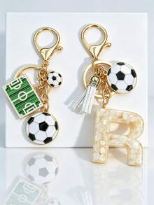 2 piezas Colgante de llavero personalizado con letra de fútbol - Blanco - Ver 19