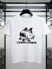 Boys' Short-Sleeved T-Shirt With A Unique "Carp Silhouette" Print, Suitable For Casual Outdoor Wear, American Retro Style, And Workwear. A Summer T-Shirt. - 寶藍色 - 查看 7