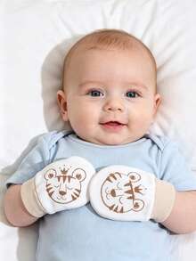 3 Pairs Newborn Anti Scratch Mittens Cute Penguin Tiger I Love Papa Mama Print Adjustable Tie Baby Hand Protection Gloves Daily Infant Essentials - 3 Pairs - View 4