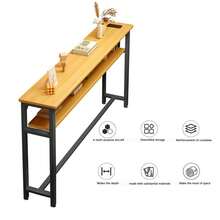 Mesa de Entrada de 2 Niveles, Mesa Consola Estrecha y Larga para Sala, Dormitorio o Pasillo - Marrón + Negro - Ver 5
