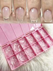 240 Peças Pontas de Unhas Acrílicas em Formato de Amêndoa Curta, Extensões de Unhas Pré-Formadas Semifoscas de Cobertura Total, Unhas Postiças de Gel Quadradas Transparentes para Extensão de Unhas, Manicure DIY em Casa - Multicolorido - Visão 1