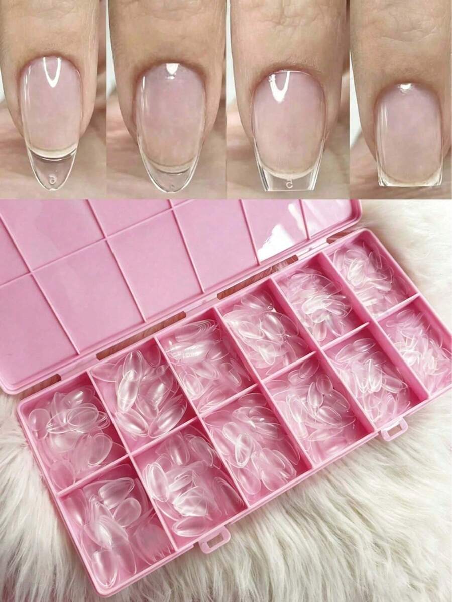 240 Peças Pontas de Unhas Acrílicas em Formato de Amêndoa Curta, Extensões de Unhas Pré-Formadas Semifoscas de Cobertura Total, Unhas Postiças de Gel Quadradas Transparentes para Extensão de Unhas, Manicure DIY em Casa - Multicolorido - Visão 1