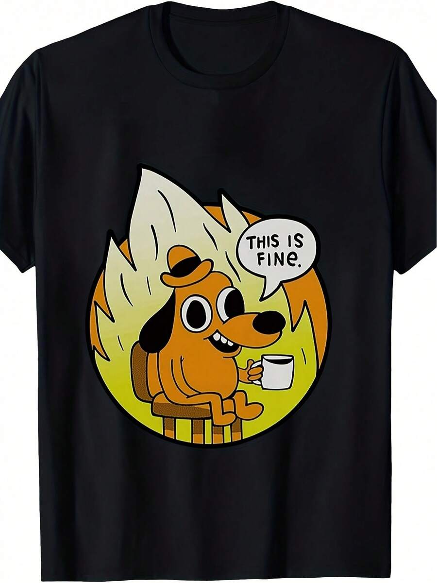 Camiseta de una pieza para hombre, de cuello redondo y manga corta, con gráfico Dog Coffee Fire Humor, versátil para todas las estaciones y uso casual - Blanco - Ver 1