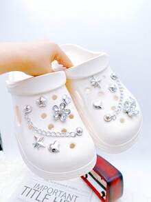 12pcs Casual Sandals Shoe Accessories DIY Detachable Shoe Charms Suitable For Women's Sandals, Perfect For Decorating Shoes In A Fun And Personalized Way, Ideal Gift For Holiday Parties - Silver - View 6