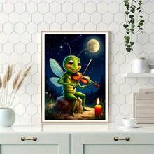 1pc DIY Grasshopper Playing Violin Pattern 5D Diamond Painting Kit, Cartoon Theme, Suitable For Adult Beginners DIY Mosaic Diamond Art, Full Drill Handmade Hobbyist Self-Design DIY Diamond Painting, Suitable For Living Room, Bedroom, Office Wall Decoration Hanging Painting, Surprise Holiday Home Decor Gift For Family And Friends, Frameless [30*40cm/11.8*15.7in][40*50cm/15.7/19.7in] - No Frame - View 5