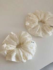 2件組女款白色蕾絲花卉軟質高彈力大腸圈髮飾髮圈，適合日常使用、居家、學校、海灘度假、上班通勤、派對、假期、生日禮物、返校季、大學風、新年、情人節、母親節禮物、婚禮季新娘、音樂節，春夏秋冬四季適用 - 彩色 - 查看 6