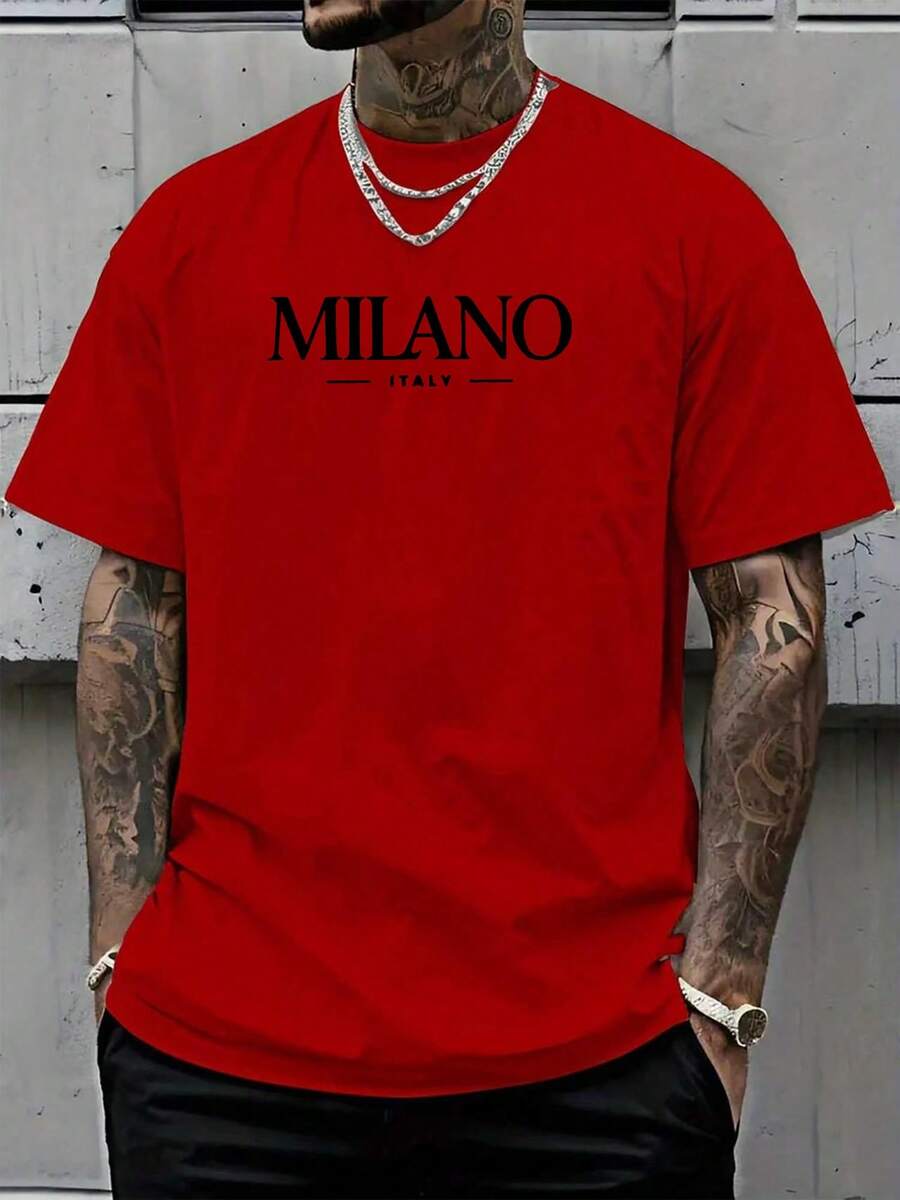 James Arthur Men's "MILANO ITALY" Graphic T-Shirt - White Short Sleeve Crew Neck Casual Tee, Perfect For Summer Weekend Outfits, Summer Casual Wear - 紅色 - 查看 1
