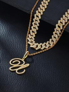 Fashion Minimalist Cursive Initial Pendant A-Z Necklace Layered Chain Twisted Chain Punk Rock Rapper Hip Hop Chain, Birthday Gift For Friends And Besties, Party Gift - Hip Hop Letter Necklace - View 45