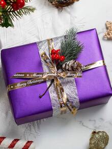 1 Roll Matte Metallic Purple Gift Wrapping Paper, Suitable For Wedding And Halloween, DIY Bouquet And Christmas Decoration Accessories, Autumn, Winter, Thanksgiving Holiday Gift Wrapping - Multicolor - View 5