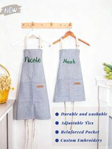 1pc Personalized Embroidered Apron, Customizable Name, Custom Gift For Cooking And Baking Enthusiasts, Housewarming Gift, Suitable For Adults And Children, Custom Cooking BBQ Kitchen Apron With Pockets, Unique Gift - Multicolor - View 8