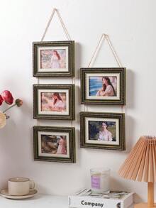 Vintage European Style Hanging Rope Photo Frame Set, Home Decor Atmosphere Photo Wall Frame, Can Decorate 5-Inch Photos, Suitable For Bedroom And Living Room Wall Hanging - Multicolor - View 2