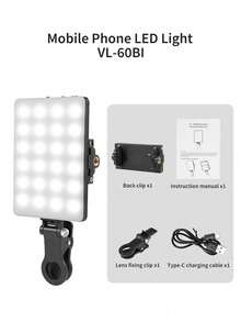 Fill-lights 60 LED de alta potencia recargable con clip, diseño de clip frontal y trasero, 3 modos de iluminación ajustables, adecuado para teléfonos inteligentes, Android, computadoras portátiles, maquillaje, selfie, vlog, adecuado para selfie y transmisión en vivo, luz de selfie portátil, capacidad de la batería: 2000mAh - Multicolor - Ver 10