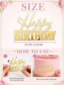 3件組金色壓克力生日快樂蛋糕側邊裝飾,現代字母蛋糕插牌,烘焙用品 - A - 查看 8