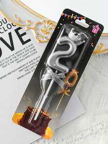 3D皇冠蝴蝶結0-9數字蠟燭 生日蛋糕蠟燭 生日派對裝飾蠟燭 - 銀色 - 查看 14