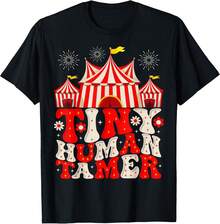 Camiseta unisex de manga corta, camiseta de mujer con diseño de disfraz de circo de la fiesta de cumpleaños de Tiny Human Tamer Circus, y2k, ropa deportiva, , fuera del campus, gimnasi - Negro - Ver 1