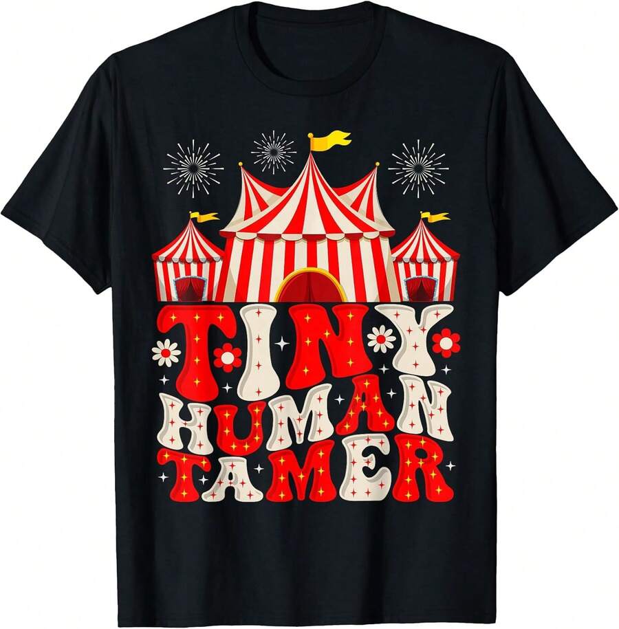 Camiseta unisex de manga corta, camiseta de mujer con diseño de disfraz de circo de la fiesta de cumpleaños de Tiny Human Tamer Circus, y2k, ropa deportiva, , fuera del campus, gimnasi - Negro - Ver 1